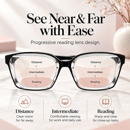 👓 Smart Progressive Reading Glasses – Photochromic Color-Changing Lenses with Blue Light Filtering for Men & Women
