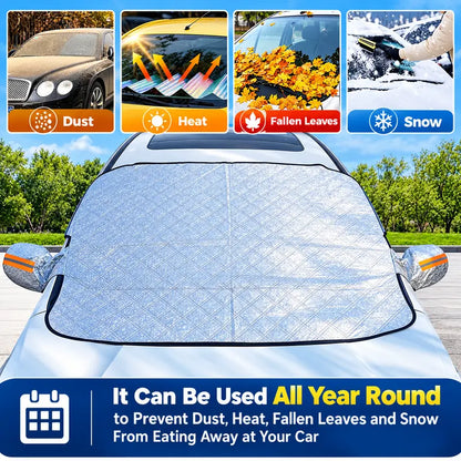 Magnetic Car Windshield Snow Cover – 3-Layer Frost & Snow Protector with Side Mirror Covers