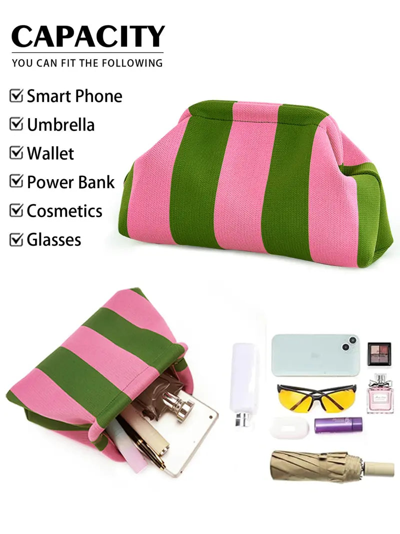 Women's Striped/diamond Dot Cloud Handbag