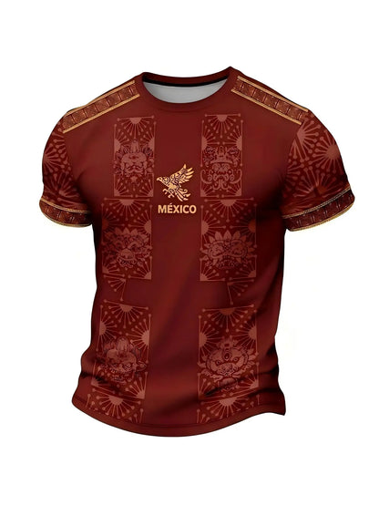 Mexican Aztec Totem Print Loose T-Shirt, Breathable Sports Short Sleeve Athletic T-Shirt, Comfortable Casual Wear, Top for Gym and Daily Use