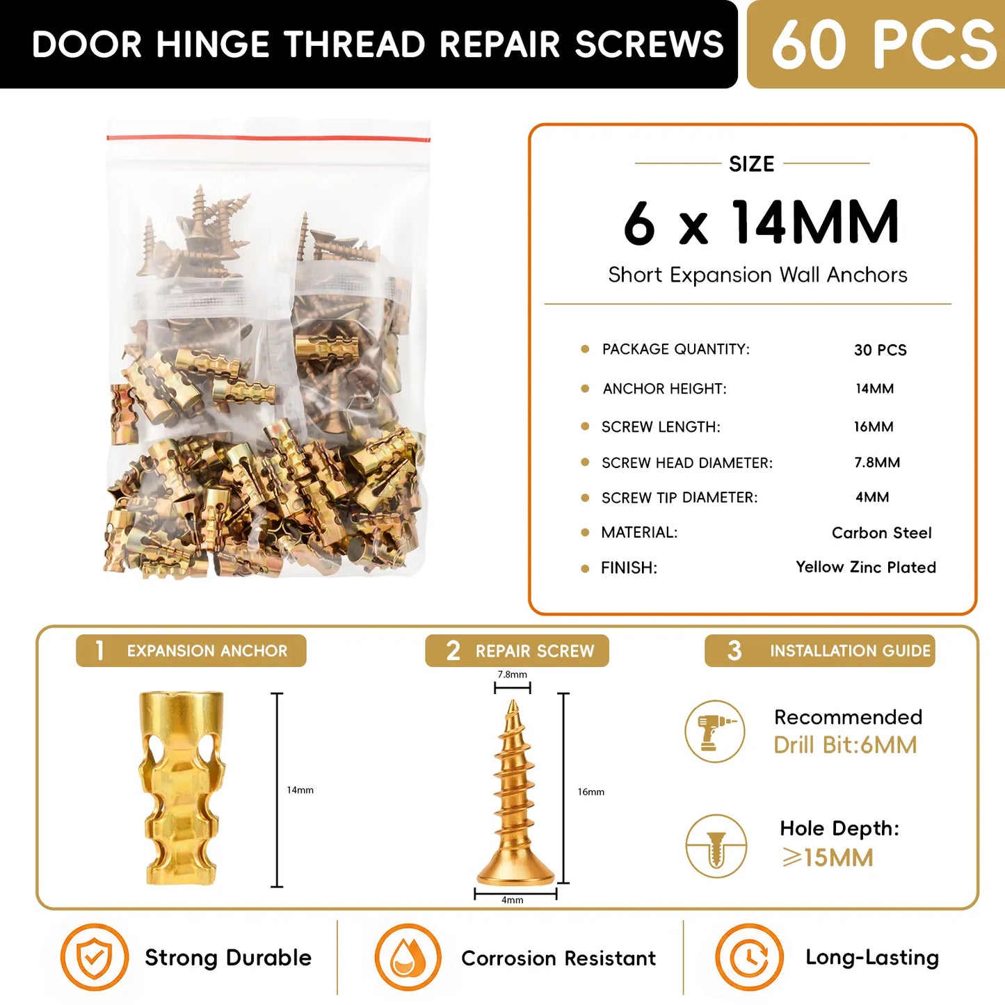 🔥Limited Time 49% OFF | 6x14mm Short Expansion Wall Anchors for Cabinet Hinge Repair
