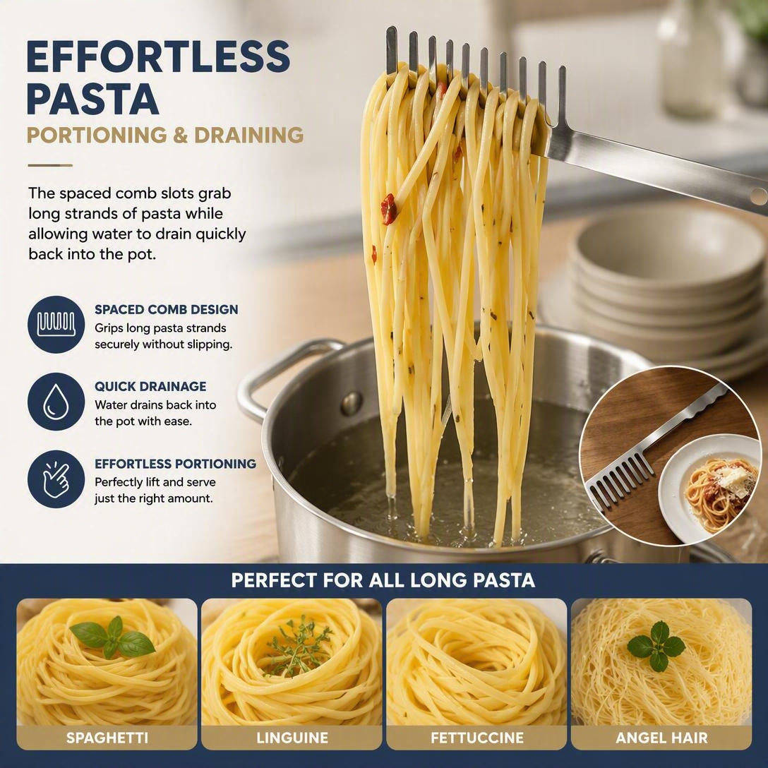 👨‍🍳🍝 Stainless Steel Pasta Server🍴   – Premium Spaghetti Spoon for Everyday Italian Cooking