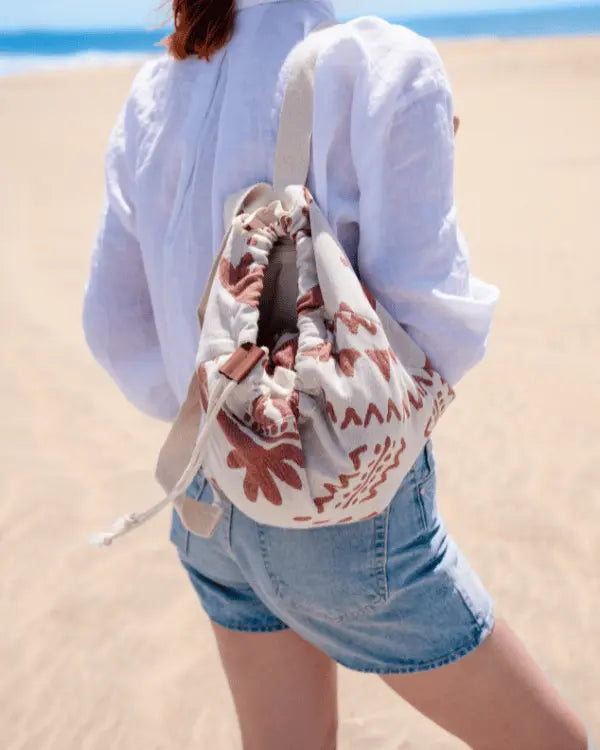 Sand Cloud 2 in 1 Towel Bag | Convertible Organic Turkish Cotton Beach Towel Backpack, Sand Resistant Quick Dry Boho Beach Blanket with Hidden Zip Pocket for Beach Pool Festival Camping