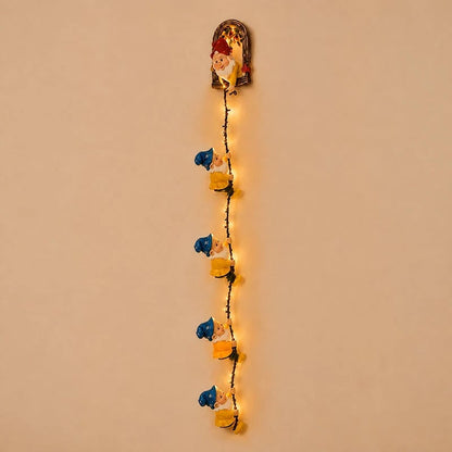 Handmade Climbing Gnome Christmas StringLights, Indoor OutdoorWall Hanging Holiday Decor