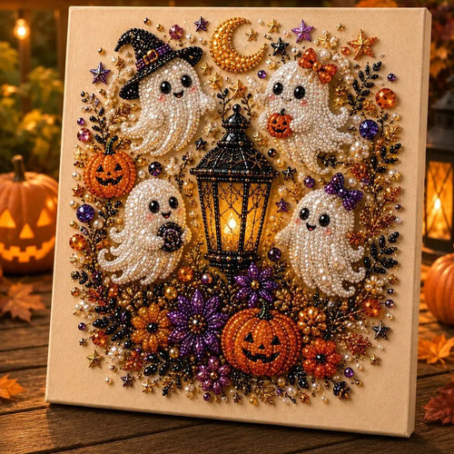 Halloween Ghost Pearl Art DIY Kit, Spooky Cute 3D Diamond Painting Crafts, DIY Fall Home Decor Wall Art, Beginner DIY Seasonal Party Gift