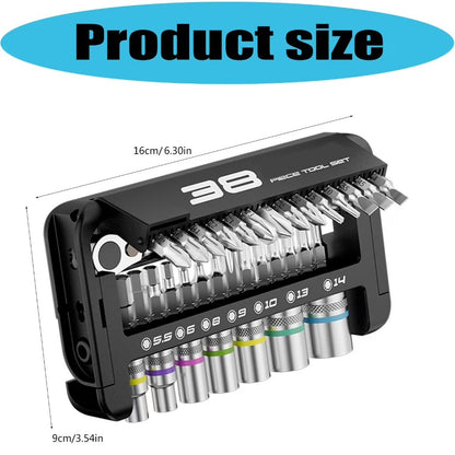 38 in 1 72Tooth Ratchet Socket Wrench Set with Magnetic Socket Ergonomic Handle