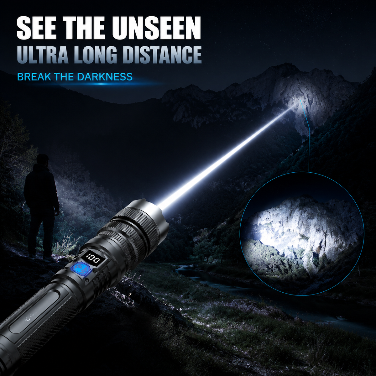 💎 50% Off! 💎 High-power flashlight: features an aluminum alloy heat-dissipating head and a telescopic zoom design for powerful, concentrated light; also functions as a power bank and includes a digital battery level display.