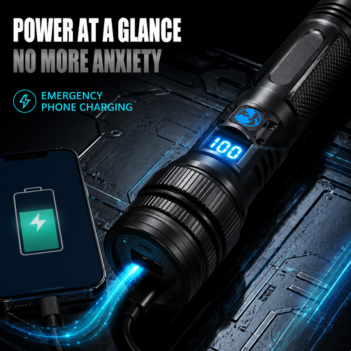 💎 50% Off! 💎 High-power flashlight: features an aluminum alloy heat-dissipating head and a telescopic zoom design for powerful, concentrated light; also functions as a power bank and includes a digital battery level display.