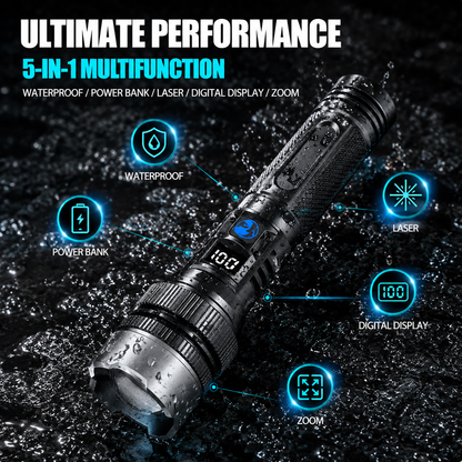 💎 50% Off! 💎 High-power flashlight: features an aluminum alloy heat-dissipating head and a telescopic zoom design for powerful, concentrated light; also functions as a power bank and includes a digital battery level display.