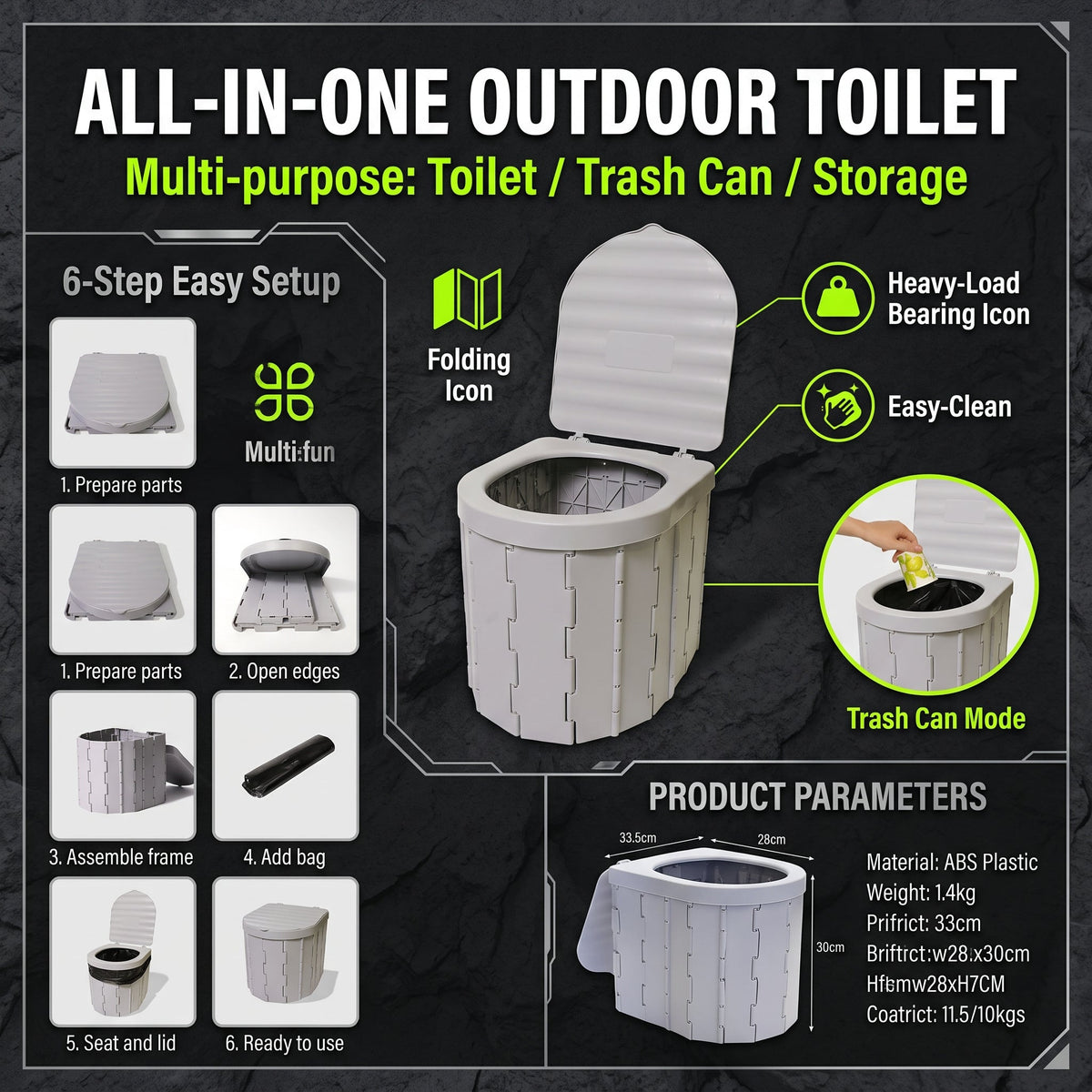🔥50% OFF – Last Day! 🚽Portable Outdoor Car Folding Toilet, Camping & Travel Emergency Toilet with Odor Control**