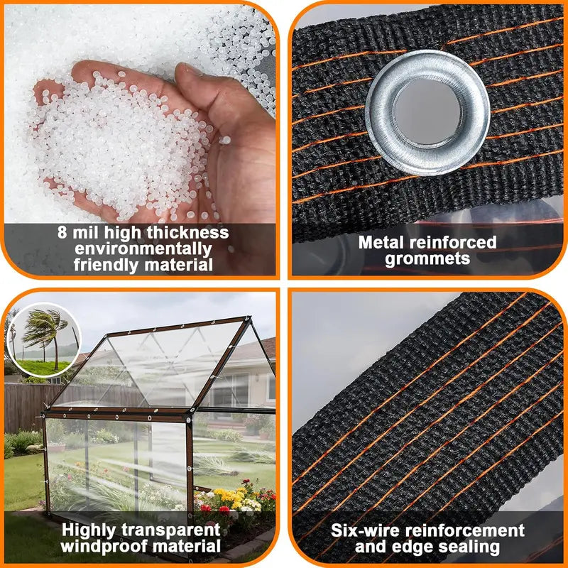 ⚡Clear Waterproof PE Tarp, Transparent Outdoor Cover with Metal Grommets