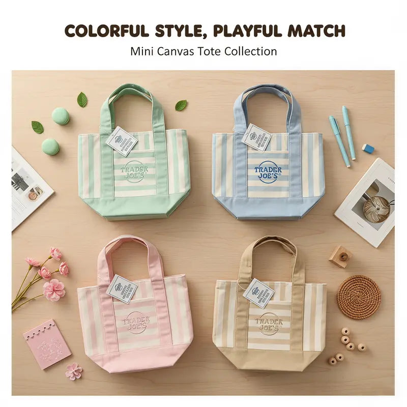 Mini Pastel Striped Canvas Tote Bag