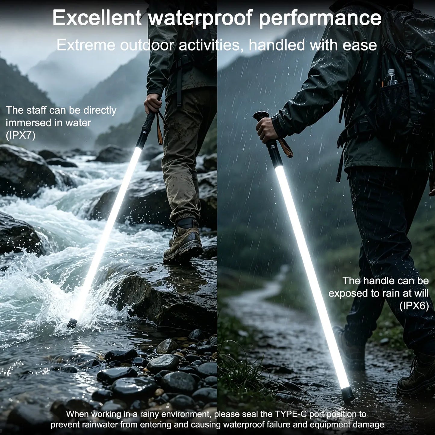 LED Light Saber Trekking Poles – Rechargeable Hiking Sticks for Night Hiking, Camping & Outdoor Adventures