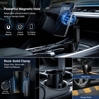 🚗📱 Car Cup Holder Phone Mount – 🔄 360° Adjustable, Strong N52 Magnet, One-Handed Operation, Fits All Phones, Stable Magnetic & Clamp Models for Safe Driving 🛡️🚘✨