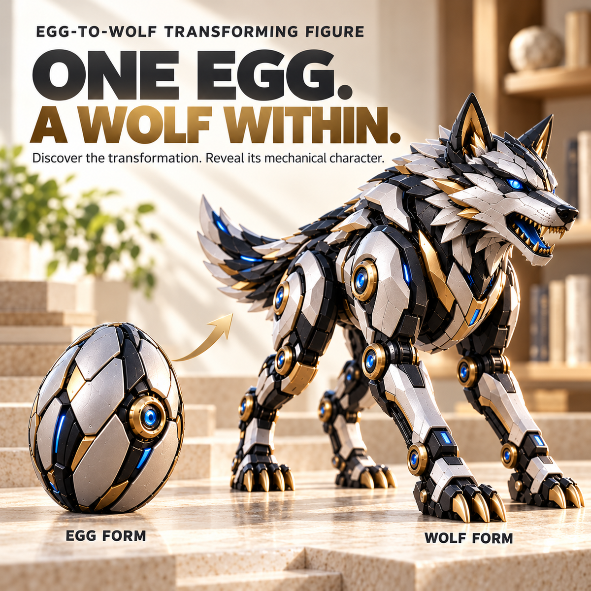🐺 2-in-1 Egg-to-Wolf Transforming Figure | Mechanical Wolf Display & Gift 🎁