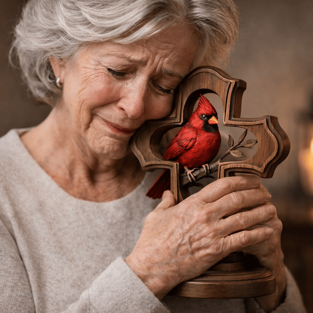 ❤️✝️Hand-carved Cardinal&Cross Christian Ornament