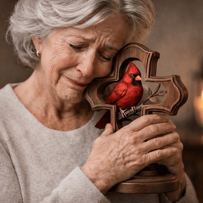 ❤️✝️Hand-carved Cardinal&Cross Christian Ornament