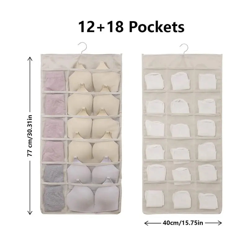 Bra and Underwear Closet Hanging Organizer with 12+18 Pockets