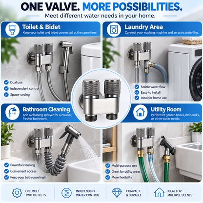 🚿 Mini 2-Way Dual Control Valve – 1 Inlet 2 Outlets, Independent Water Shut-Off