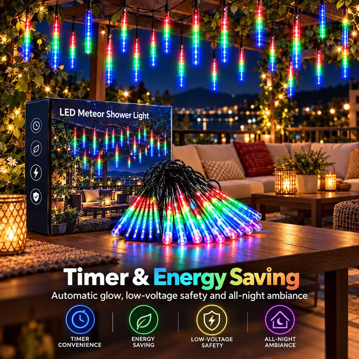 ✨ LED Meteor Shower Lights – Waterproof Falling Rain Christmas Lights for Indoor & Outdoor Decor