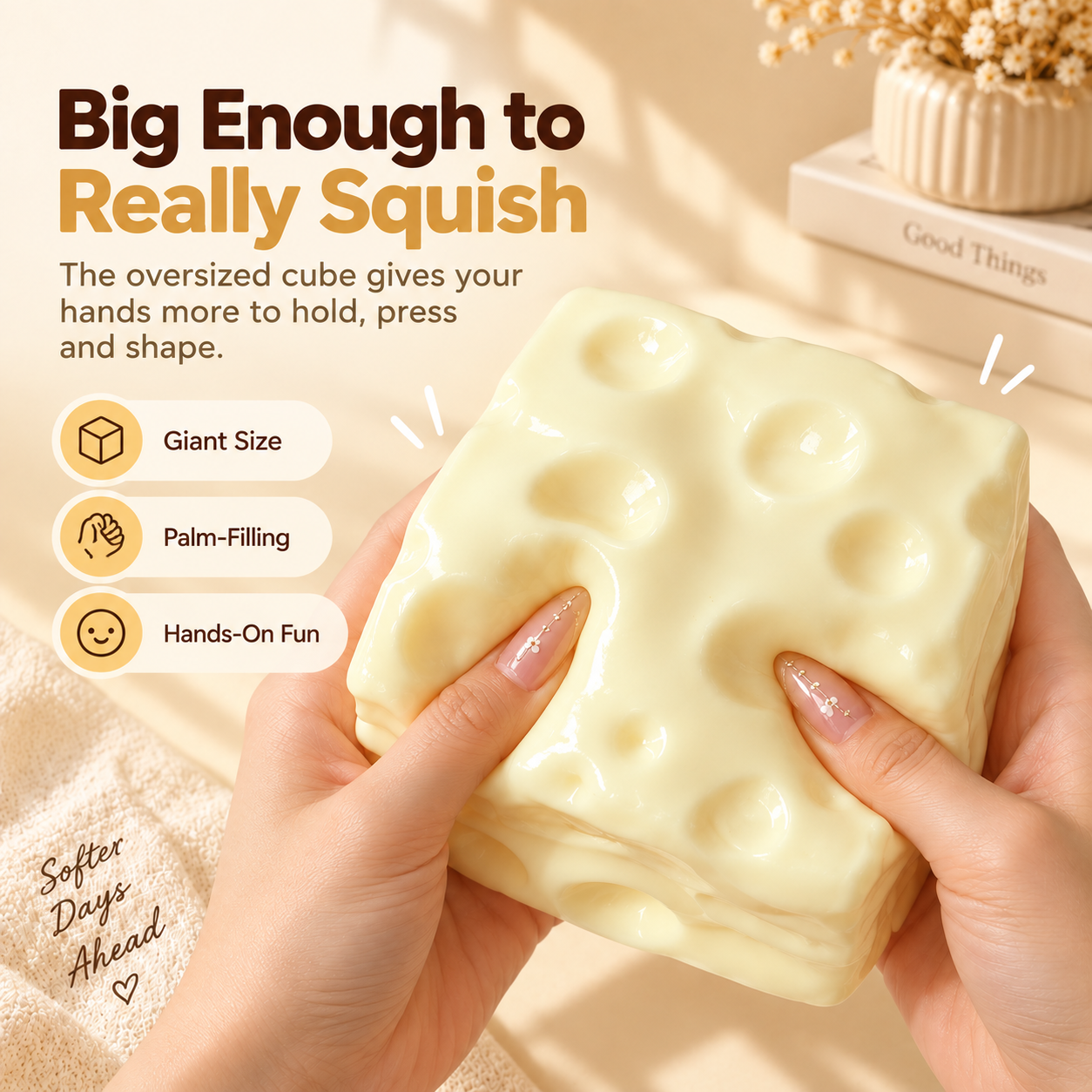 🧀 Giant Moldable Cheese Squishy – Soft & Satisfying Sensory Fidget Toy