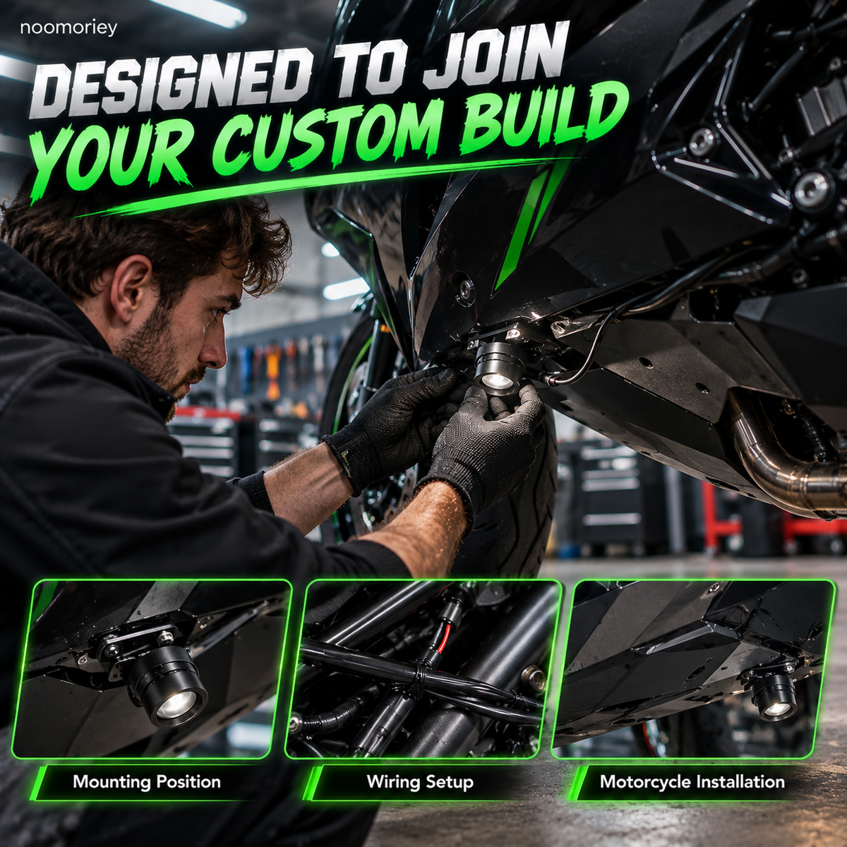 ⚔️🏍️ ShadowKatana – Dual Green Motorcycle Ground Projection Lights