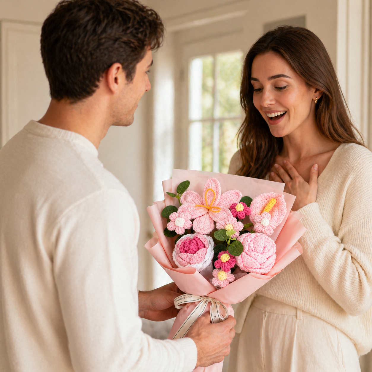 🌸 Handcrafted Crochet Pink Lily & Rose Bouquet – Timeless Blooms That Never Fade