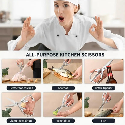 ✂️ Heavy-Duty Japanese Steel Kitchen Shears – All-Purpose Scissors for Meat, Poultry, Seafood & Herbs