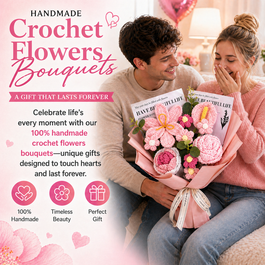 🌸 Handcrafted Crochet Pink Lily & Rose Bouquet – Timeless Blooms That Never Fade