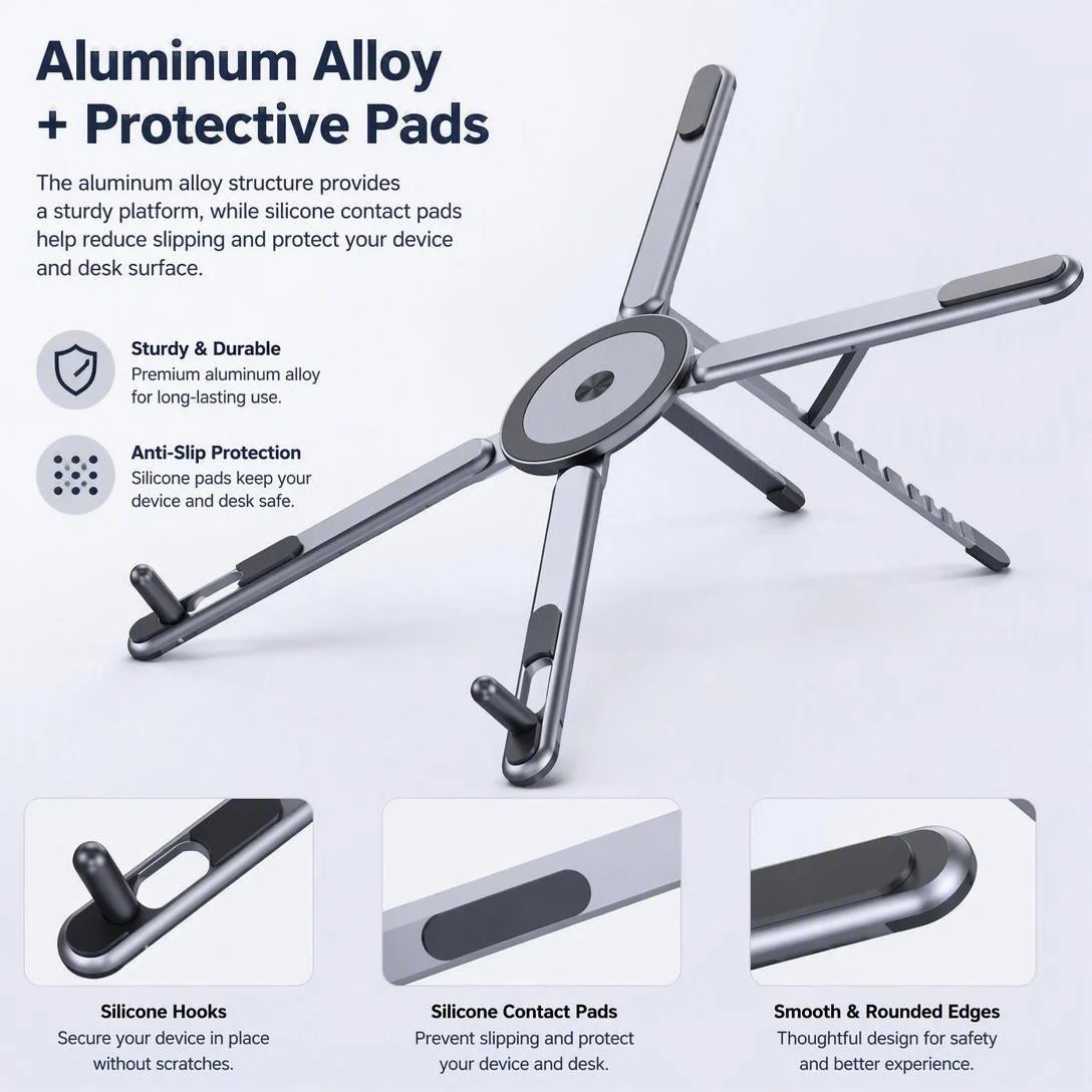 📱💻 2-in-1 Magnetic Phone & Laptop Stand – Foldable Aluminum Alloy Desk Mount ✨