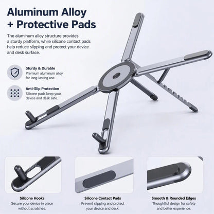 📱💻 2-in-1 Magnetic Phone & Laptop Stand – Foldable Aluminum Alloy Desk Mount ✨