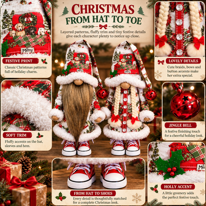 🔥😍Festive Gnome Couple Figurines – Bearded & Braided Hair🎄