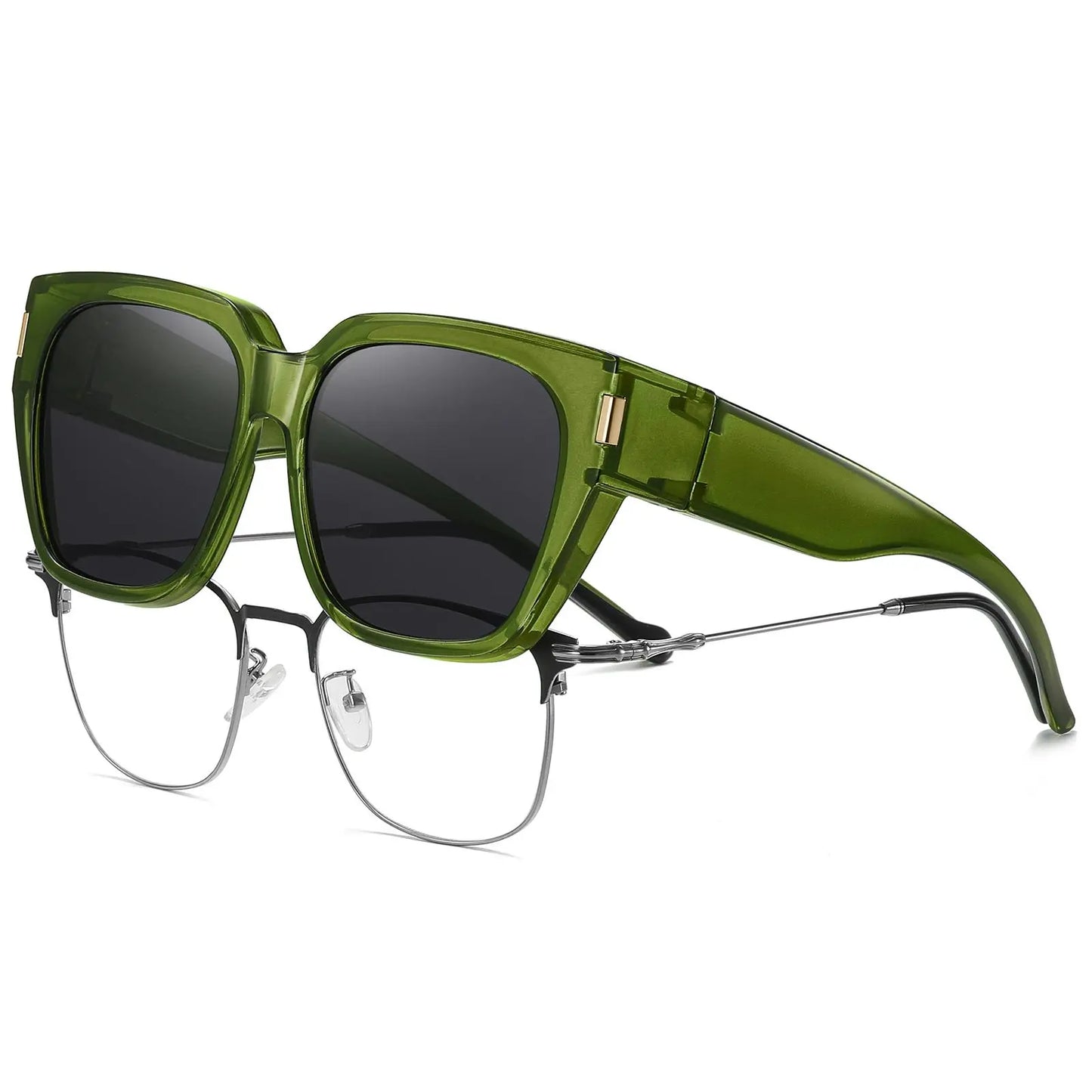 Polarized Fit Over Glasses Sunglasses for Women Men Trendy Square Wrap Around Shades UV400 Protection Lightweight & Durable