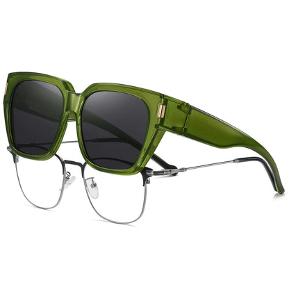 Polarized Fit Over Glasses Sunglasses for Women Men Trendy Square Wrap Around Shades UV400 Protection Lightweight & Durable