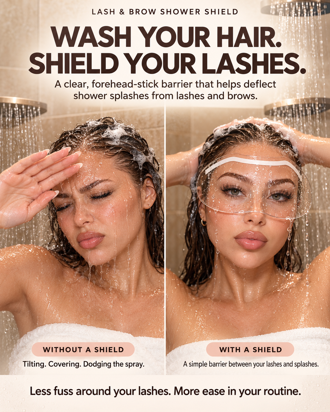 💧 Lash & Brow Shower Shield – Clear Adhesive Splash Guard for Lash Extensions, Brows & Easier Hair Washing