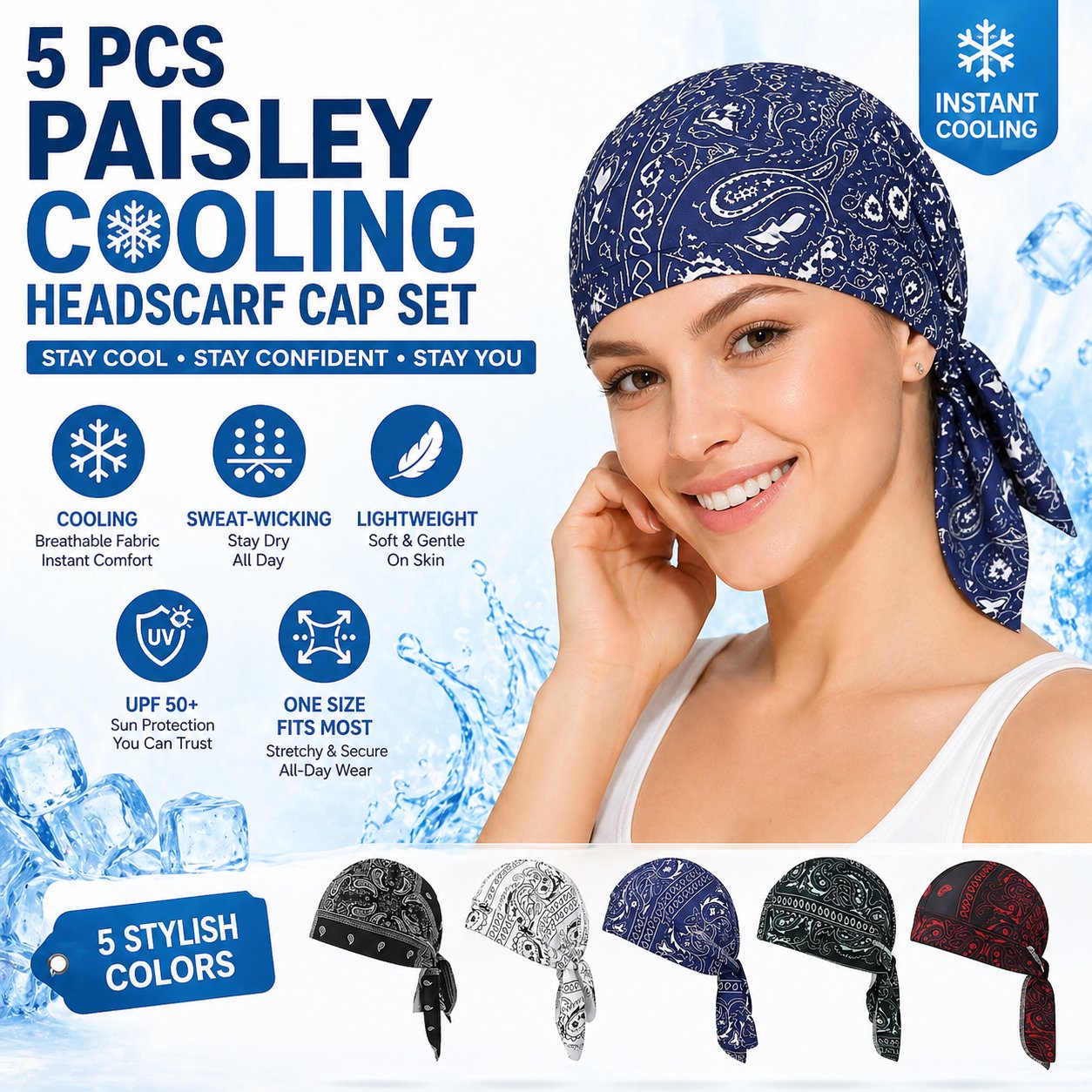 🌸 Paisley Cooling Headscarf Cap Set – Stay Cool & Chic All Summer! ☀️😎