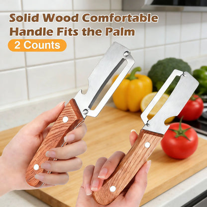 Multi Functional Vegetable Peeler for Kitchen,Wooden Handle, Potato Fruit Peeler with Bottle Opener Function, Durable Kitchen Helper