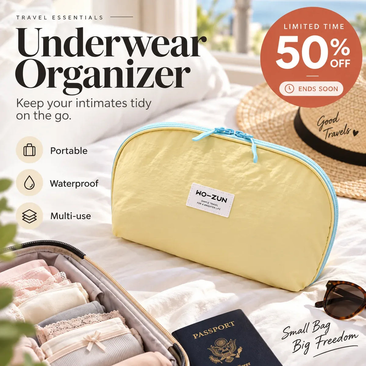 🧳💕 Portable Underwear Travel Organizer – Separate Storage for Bras, Panties & Socks