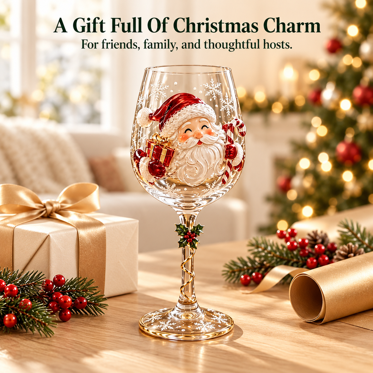 🎄✨ Christmas Clearance Sale! 🎅🥂 Christmas Wine Glass Gift Set of 6 – Beautiful Raised Designs for Holiday Toasts & Gifting