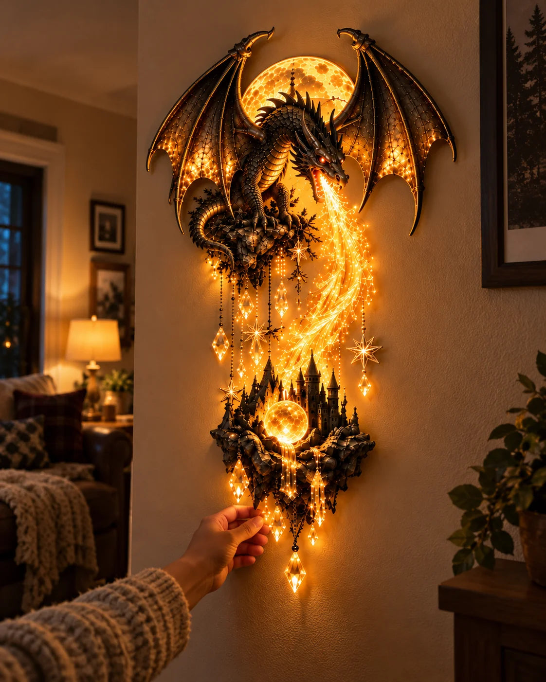 🔥 Last Day 49% OFF – 🐉 Dragonfire Moonlight Wall Lamp | Enchanted Fantasy Castle Decor 🌙