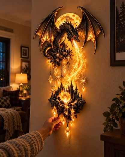 🔥 Last Day 49% OFF – 🐉 Dragonfire Moonlight Wall Lamp | Enchanted Fantasy Castle Decor 🌙