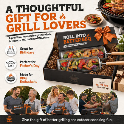 🍢 Rolling Grill Baskets (2-Pack) | No More Burnt Veggies—Grill Perfectly Every Time! 🔥