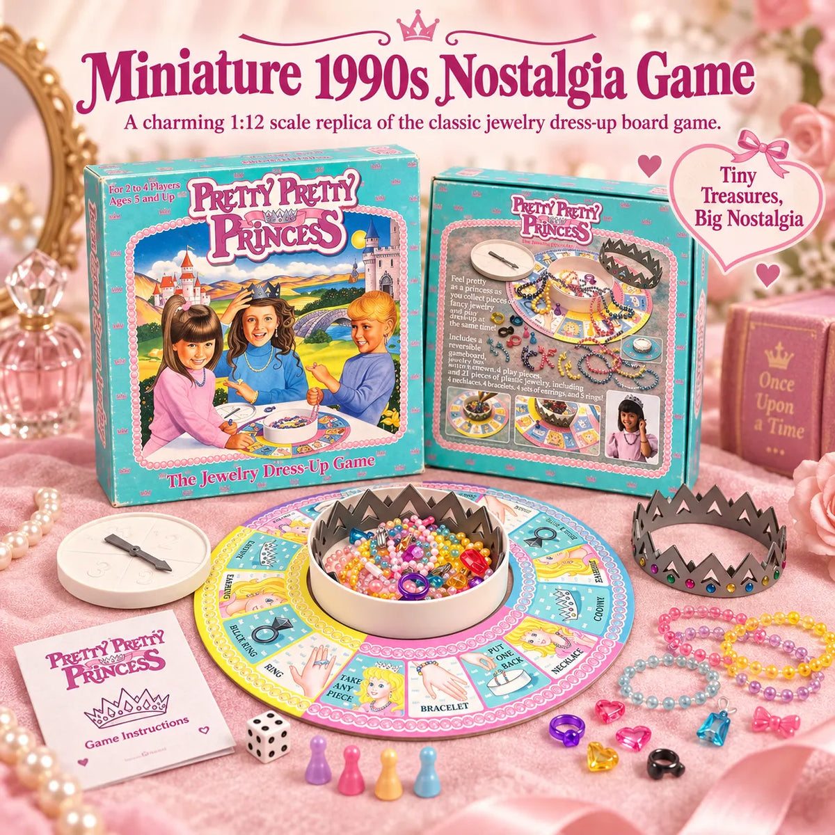 Nostalgic Mini Pretty Pretty Princess Game - 90s Classic Jewelry Dress-Up Board Game