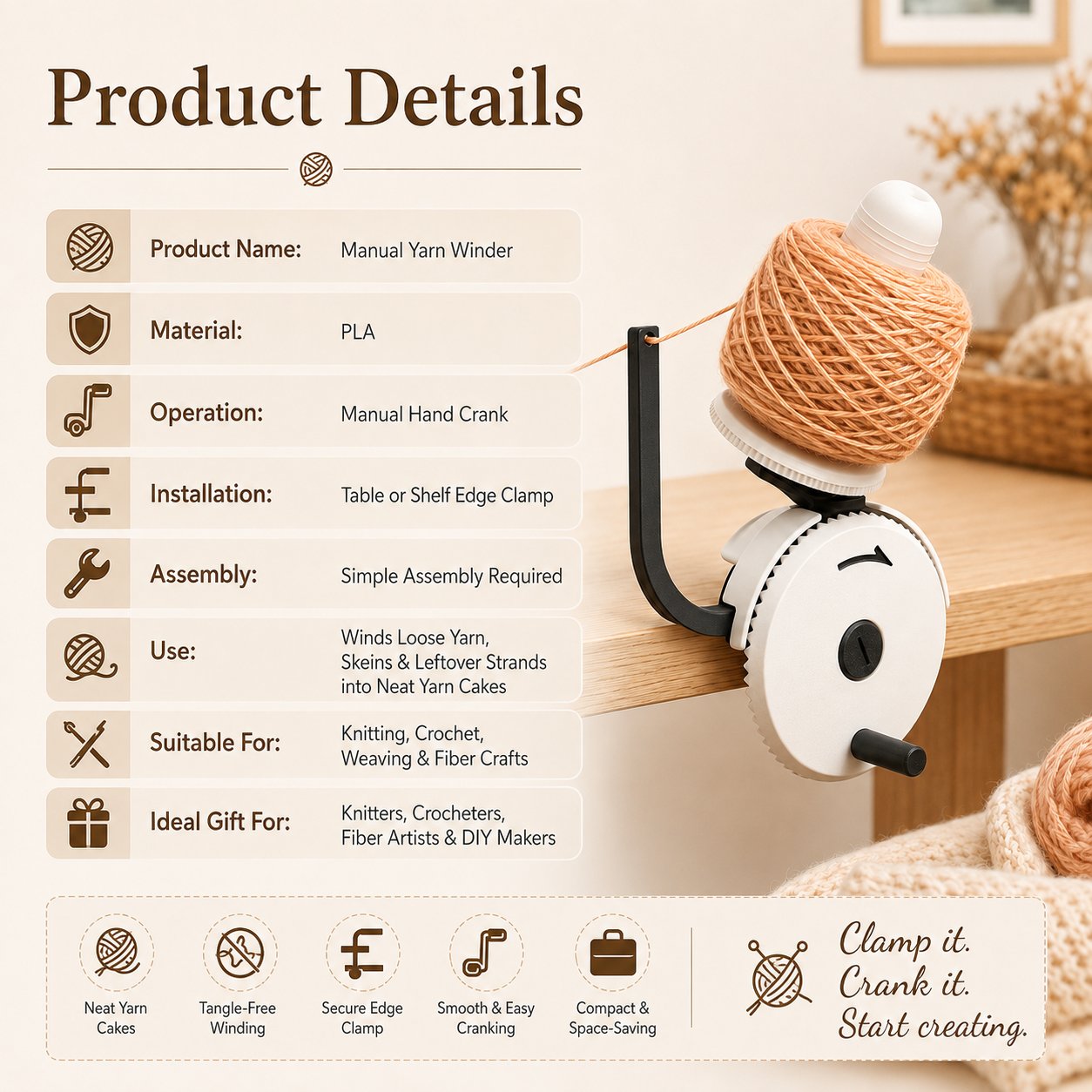 🧶 Manual Yarn Winder – Turn Loose Yarn Into Neat, Organized Cakes ✨