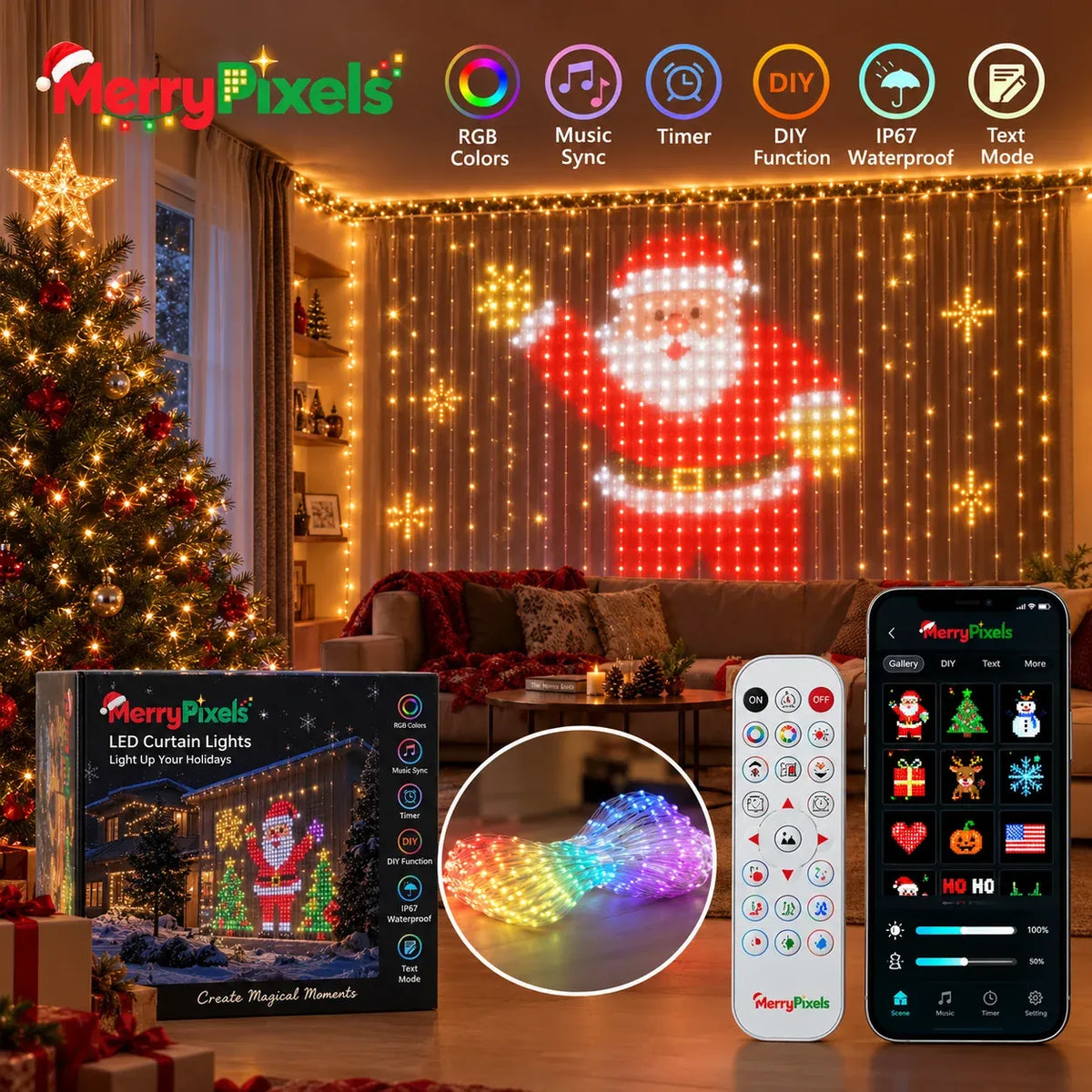 🎄 Smart LED Curtain Lights | App-Controlled Animated Christmas Wall Display ✨