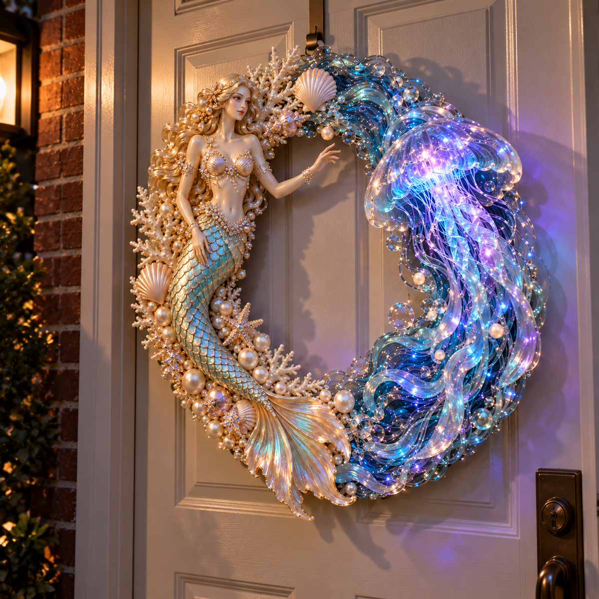 🧜‍♀️🌊 Mermaid Moonlight Wreath | Glowing Jellyfish & Ocean Decor ✨