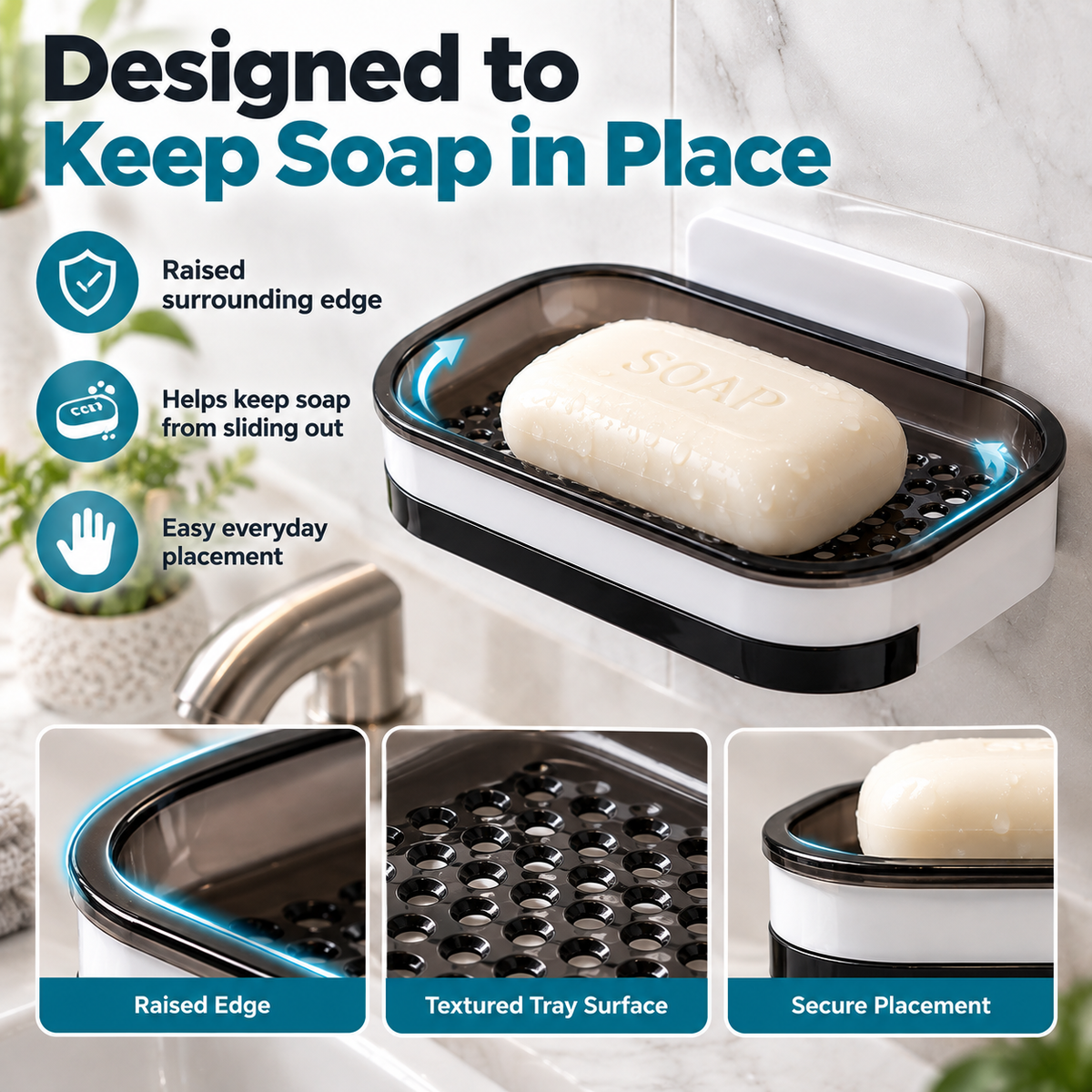 🧼 Wall-Mounted Self-Draining Soap Dish – Space-Saving Double-Layer Bathroom Organizer