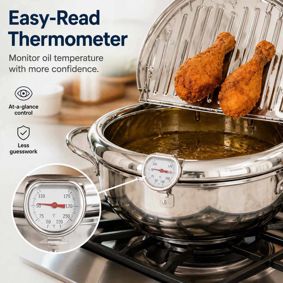 🍟 Stainless Steel Deep Fryer Pot with Thermometer & Frying Basket – Easy Home Frying