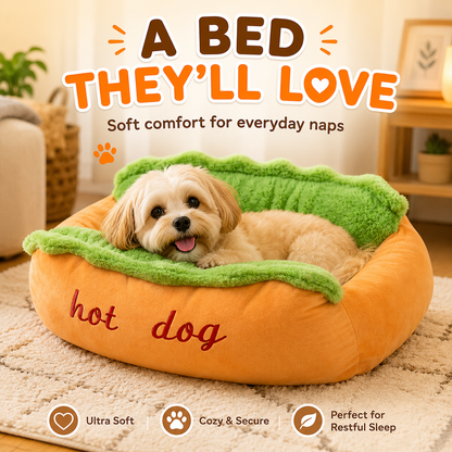 🌭 Hot Dog Dog Bed – Cute Plush Pet Sofa for Small Dogs & Cats