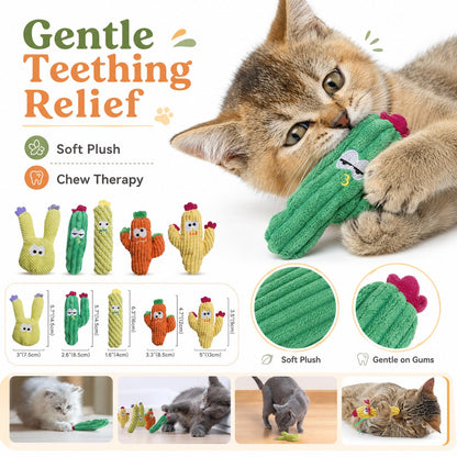🌵 5 Pack Organic Catnip Cactus Cat Toys | Soft Plush Chew Toys for Indoor Kittens & Adult Cats! 🐱